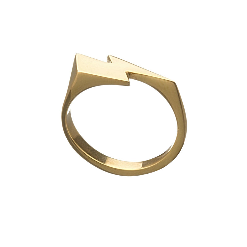 Louise Wade David Bowie Flash signet ring, lightning bolt ring in gold vermeil side