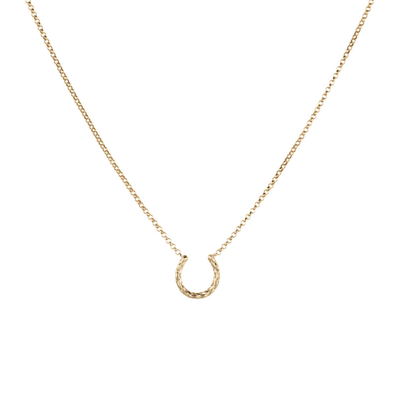 Equestrian Jewelry Two tone gold and diamond double horseshoe necklace 23  80327y - Churchwell's Jewelers