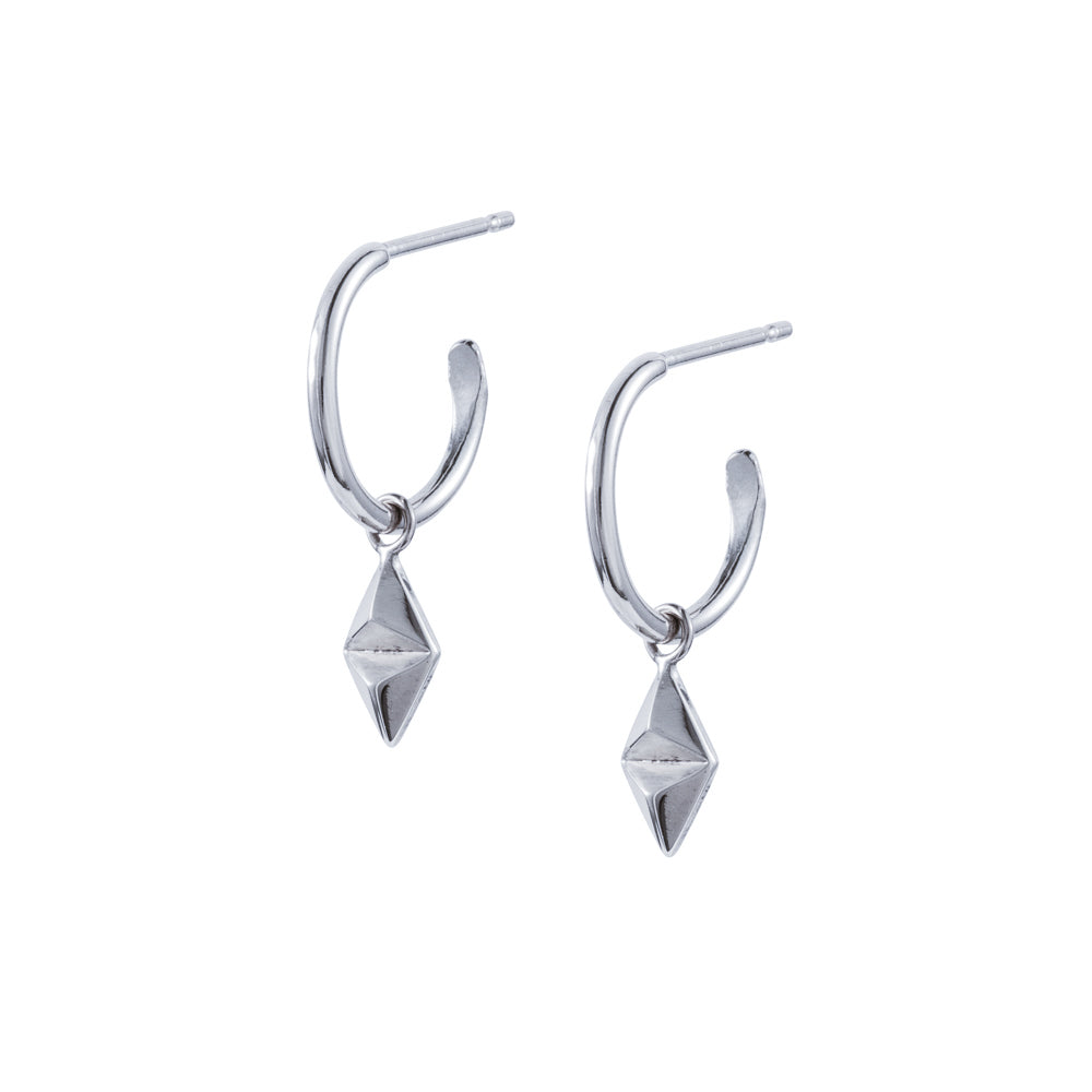 silver hoop earrings with kite charm attached 