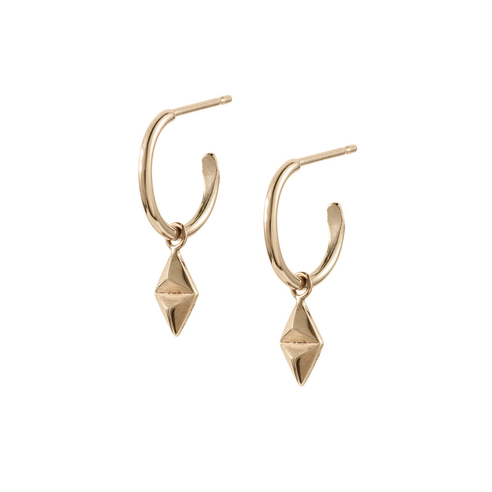 gold hoop earrings with kite charm attached 