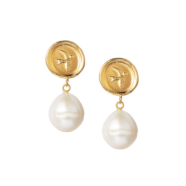 Swallow Baroque Pearl Drop Earrings